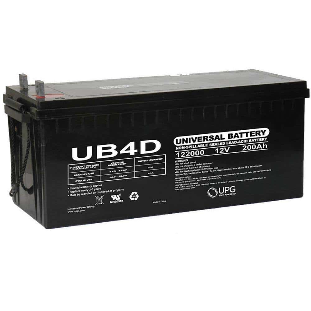 UPG UB-4D AGM 12-Volt 200 Ah L4 Terminal Sealed Lead Acid (SLA) AGM Rechargeable Battery UPG UB-4D AGM 12-Volt 200 Ah L4 Terminal Sealed Lead Acid (SLA) AGM Rechargeable Battery