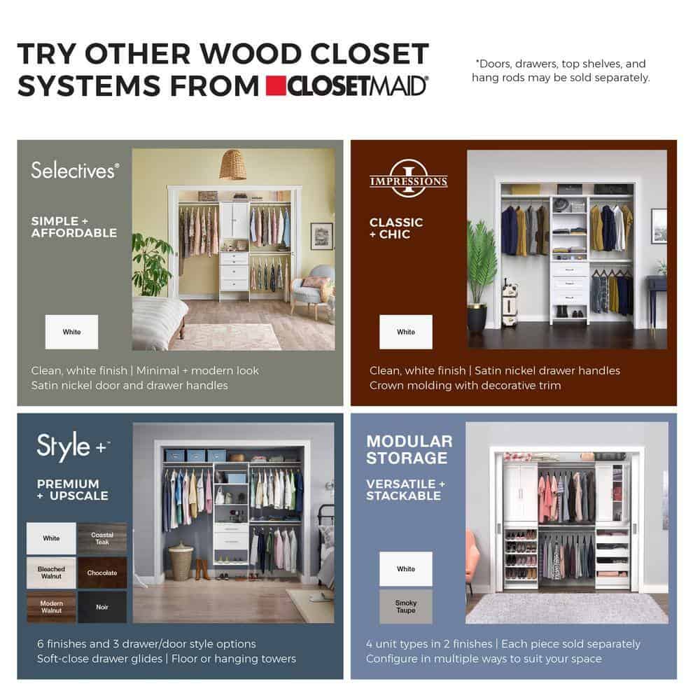 ClosetMaid 7032 Selectives 48 in. W - 112 in. W White Reach-In Tower Wall Mount 6-Shelf Wood Closet System ClosetMaid 7032 Selectives 48 in. W - 112 in. W White Reach-In Tower Wall Mount 6-Shelf Wood Closet System - Image 14