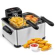 Costway Electric Deep Fryer 5.3QT/21-Cup Stainless Steel 1700W with Triple Basket