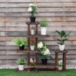 Costway Outdoor Wooden Plant Flower Display Stand 6 Wood Shelf Storage Rack Garden