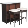 Costway 3PCS Patio Rattan Wicker Bar Table Stools Dining Set Cushioned Chairs Garden