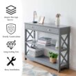 Costway 3-Tier Console Table X-Design Sofa Entryway Table with Drawer & Shelves Gray
