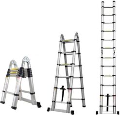 BOWEITI 12.5FT Telescoping Ladder,Telescoping A Frame Ladder with Balance Bar and Movable Wheel,Household Use Folding Ladder,Multi-Purpose Collapsible Ladder for Outdoor Work - 1