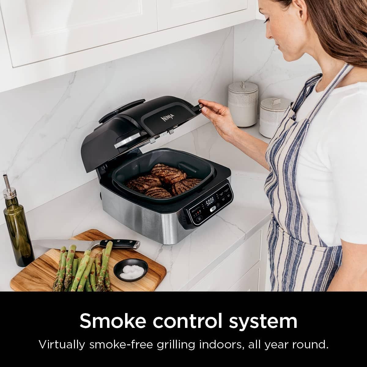 Ninja AG301 Foodi 5-in-1 Indoor Electric Grill with Air Fry, Roast, Bake & Dehydrate - Programmable, Black/Silver Ninja AG301 Foodi 5-in-1 Indoor Electric Grill with Air Fry, Roast, Bake & Dehydrate - Programmable, Black/Silver - 4