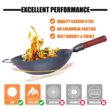 Teewe Carbon Steel Wok Traditional Hand Hammered Wok - 13.4” Chinese Wok Round Bottom Wok Pan Set