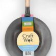 Craft Wok Flat Hand Hammered Carbon Steel Pow Wok with Wooden and Steel Helper Handle