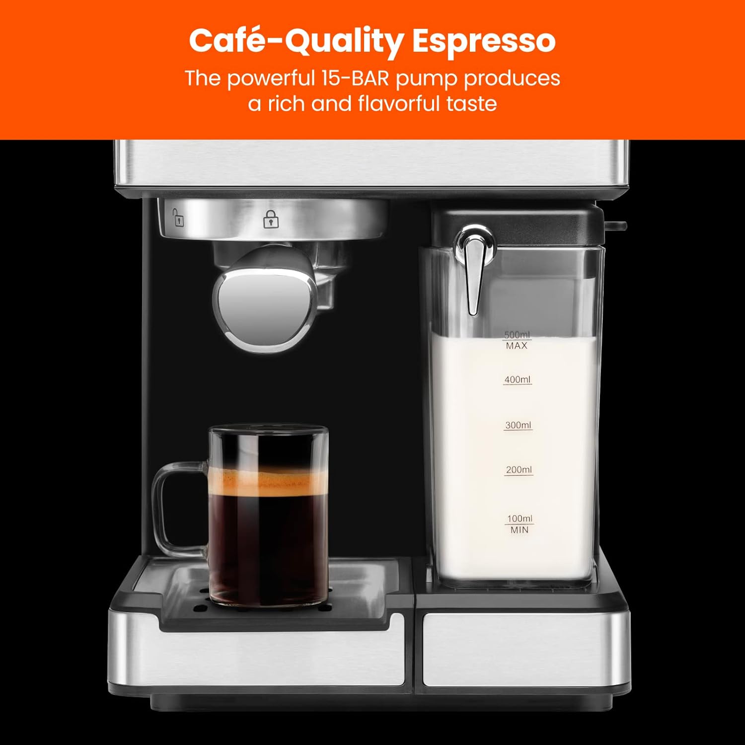 Chefman 6-in-1 Espresso Machine with Steamer, One-Touch Single or Double Shot
