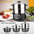 Secura Electric Food Steamer, Vegetable Double Tiered Stackable Baskets with Timer 1200W Fast Heating Stainless Steel Digital Steamer 8.5 Quart - 2