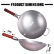 Teewe Carbon Steel Wok Traditional Hand Hammered Wok - 13.4” Chinese Wok Round Bottom Wok Pan Set