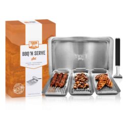 Yukon Glory BBQ 'N SERVE Grill Basket Set - Includes 3 Grilling Baskets a Serving Tray & Clip-on Handle