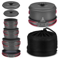 Alocs Camping Cookware Set Camping Gear, Compact Camping Pots and Pans Set, Durable Hard Alumina Camping Cooking Set