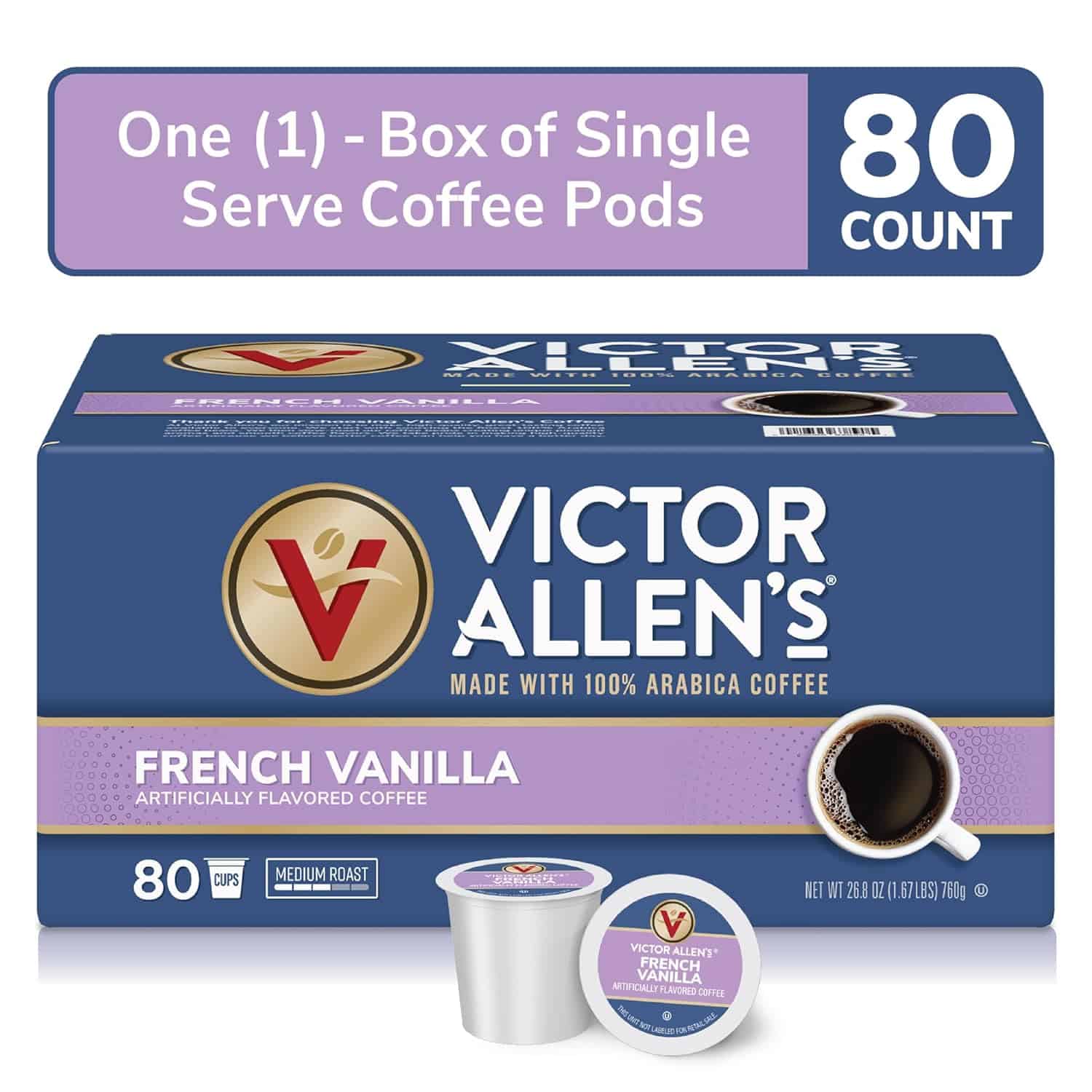 Victor Allen's Coffee French Vanilla Flavored, Medium Roast, 80 Count Single Serve Coffee Pods for Keurig K-Cup Brewers Victor Allen's Coffee French Vanilla Flavored, Medium Roast, 80 Count Single Serve Coffee Pods for Keurig K-Cup Brewers - 2