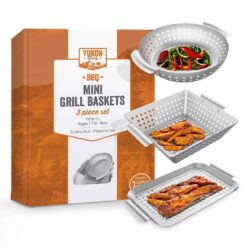 Yukon Glory 3-Piece Mini Grilling Basket Set - Stainless Steel Perforated Grill Baskets