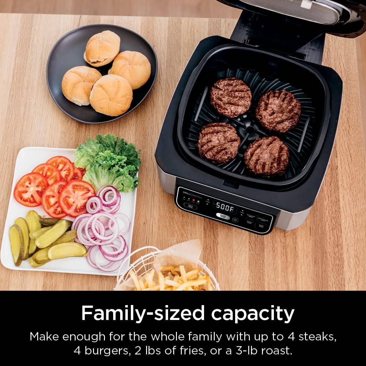 Ninja AG301 Foodi 5-in-1 Indoor Electric Grill with Air Fry, Roast, Bake & Dehydrate - Programmable, Black/Silver Ninja AG301 Foodi 5-in-1 Indoor Electric Grill with Air Fry, Roast, Bake & Dehydrate - Programmable, Black/Silver - 3