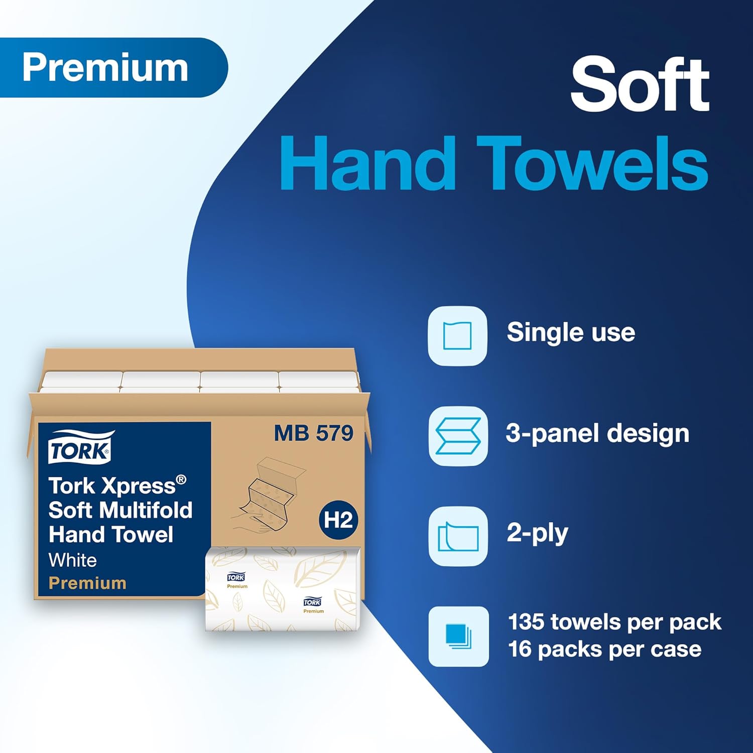 Tork Xpress Soft Multifold Hand Towel White, 135 Towels per Pack, 16 Packs, Fits H2 Towel Dispensers Tork Xpress Soft Multifold Hand Towel White, 135 Towels per Pack, 16 Packs, Fits H2 Towel Dispensers - Image 8