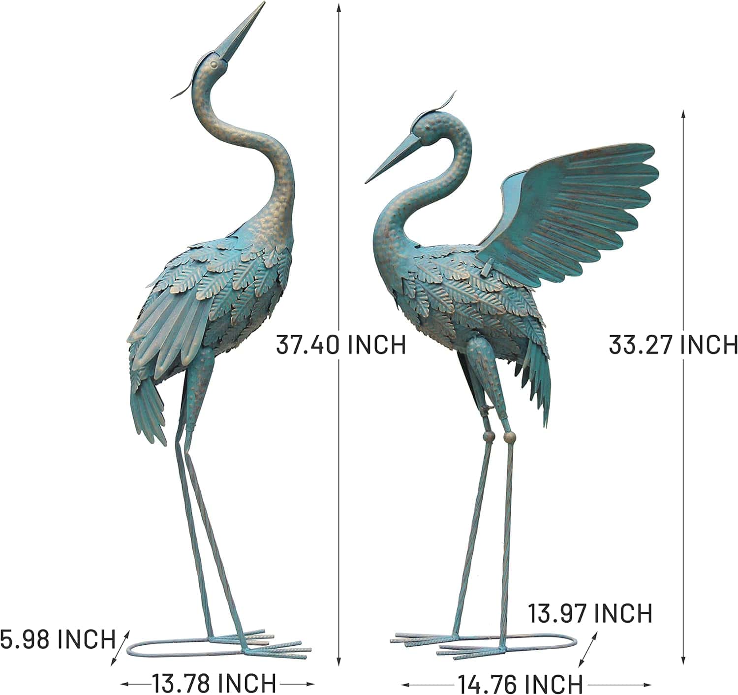 Oritty 33-37 Inch Metal Crane Garden Statue Décor, Bird Garden Sculpture & Statues, Set of 2 Oritty 33-37 Inch Metal Crane Garden Statue Décor, Bird Garden Sculpture & Statues, Outdoor Decoration for Yard Patio Lawn Backyard Pool, Vintage Spread Wings Crane, Set of 2 - 5