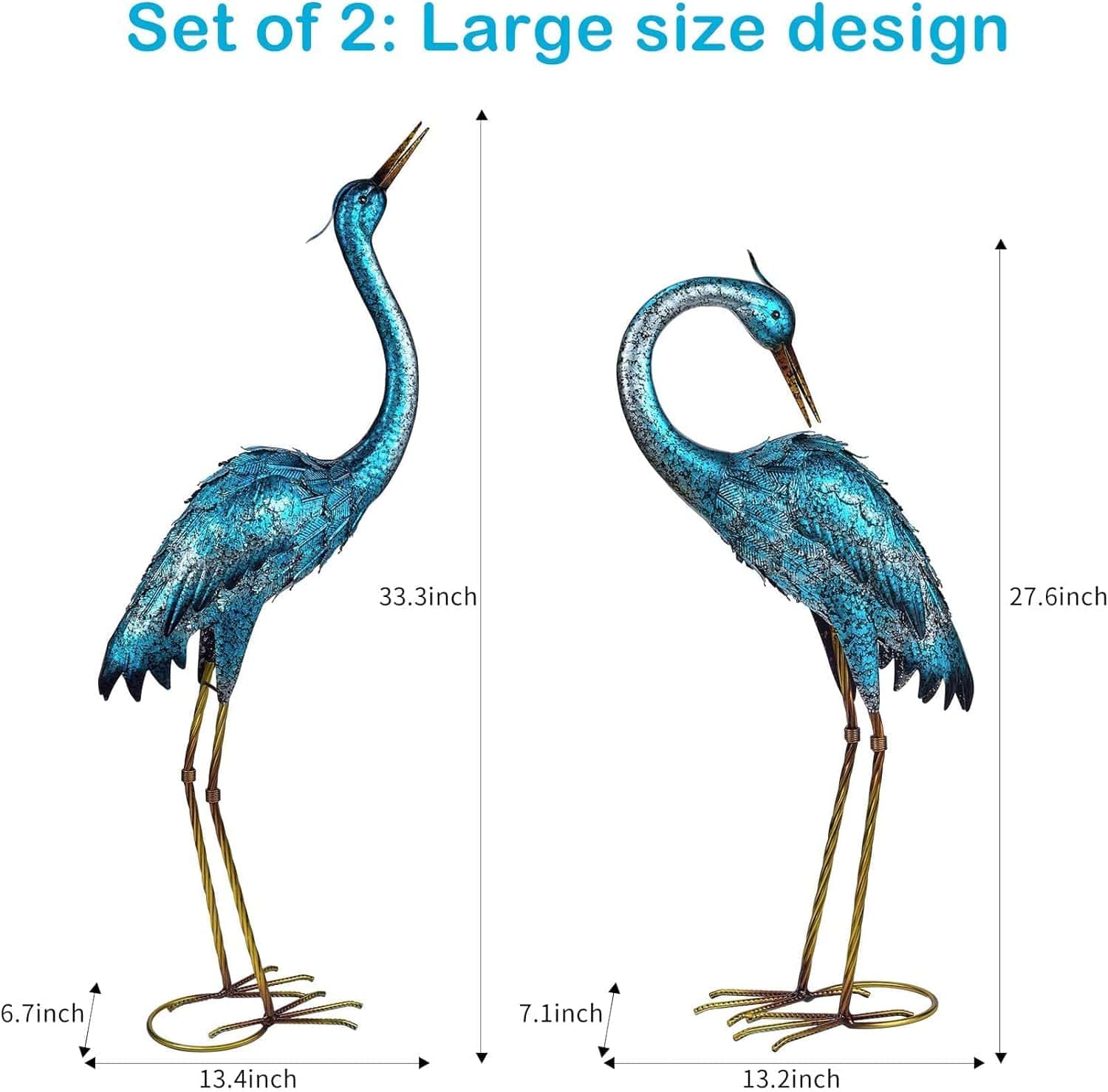 Kircust Garden Sculpture & Statues, Blue Heron Lawn Ornaments Standing Metal Crane Yard Art Large Size Bird Decoy, Set of 2 Kircust Garden Sculpture & Statues, Blue Heron Lawn Ornaments Standing Metal Crane Yard Art Large Size Bird Decoy for Outdoor Lawn Backyard Porch Patio Decoration, Set of 2 - 3