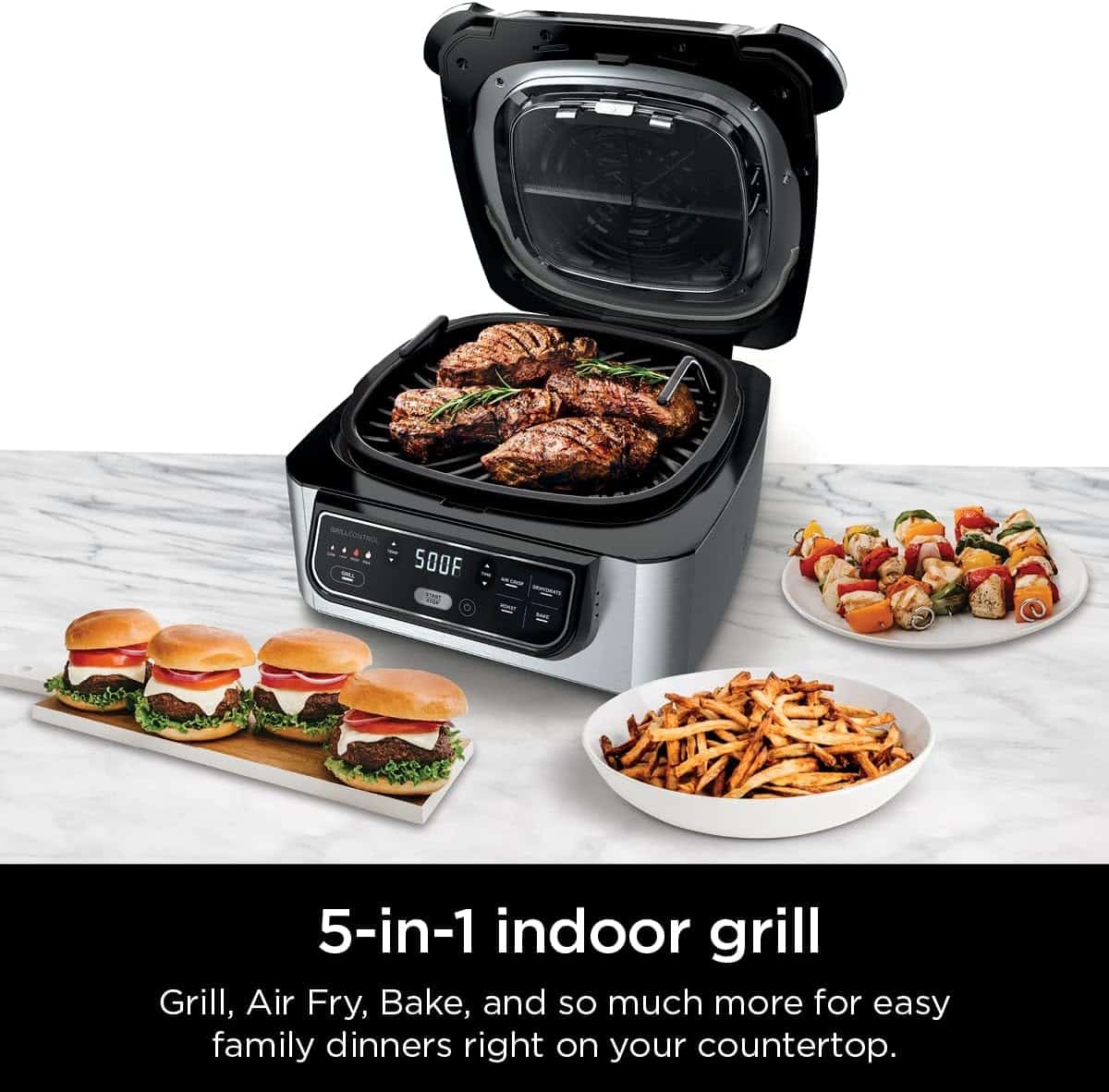 Ninja AG301 Foodi 5-in-1 Indoor Electric Grill with Air Fry, Roast, Bake & Dehydrate - Programmable, Black/Silver Ninja AG301 Foodi 5-in-1 Indoor Electric Grill with Air Fry, Roast, Bake & Dehydrate - Programmable, Black/Silver - 2