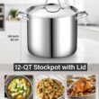 Cooks Standard 18/10 Stainless Steel Stockpot 12-Quart, Classic Deep Cooking Pot Canning Cookware with Stainless Steel Lid, Silver