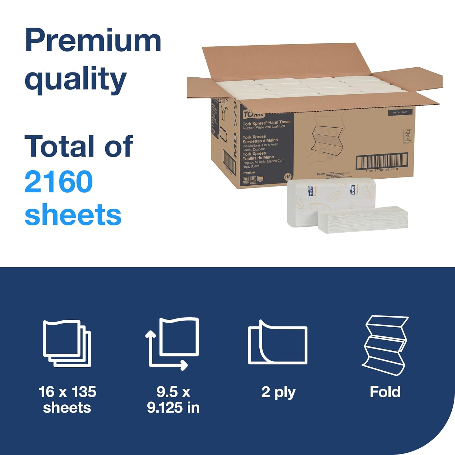Tork Xpress Soft Multifold Hand Towel White, 135 Towels per Pack, 16 Packs, Fits H2 Towel Dispensers Tork Xpress Soft Multifold Hand Towel White, 135 Towels per Pack, 16 Packs, Fits H2 Towel Dispensers - Image 9