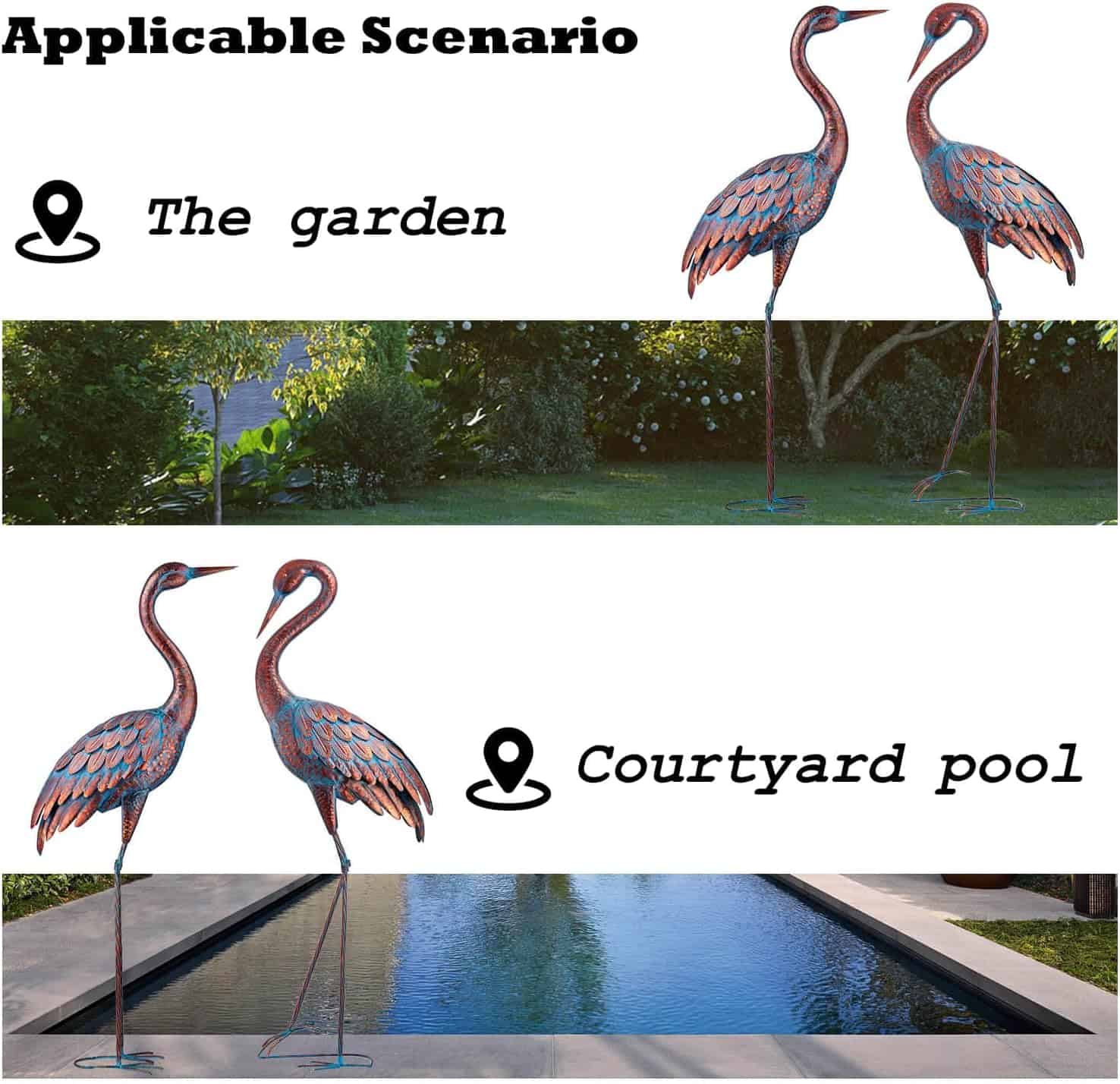 Kircust Garden Crane Statues Patina Heron Decoy, Standing Metal Crane Sculptures Bird Yard Art for Outdoor Decor, Set of 2 Kircust Garden Crane Statues Patina Heron Decoy, Standing Metal Crane Sculptures Bird Yard Art for Outdoor Decor, Set of 2 - 6