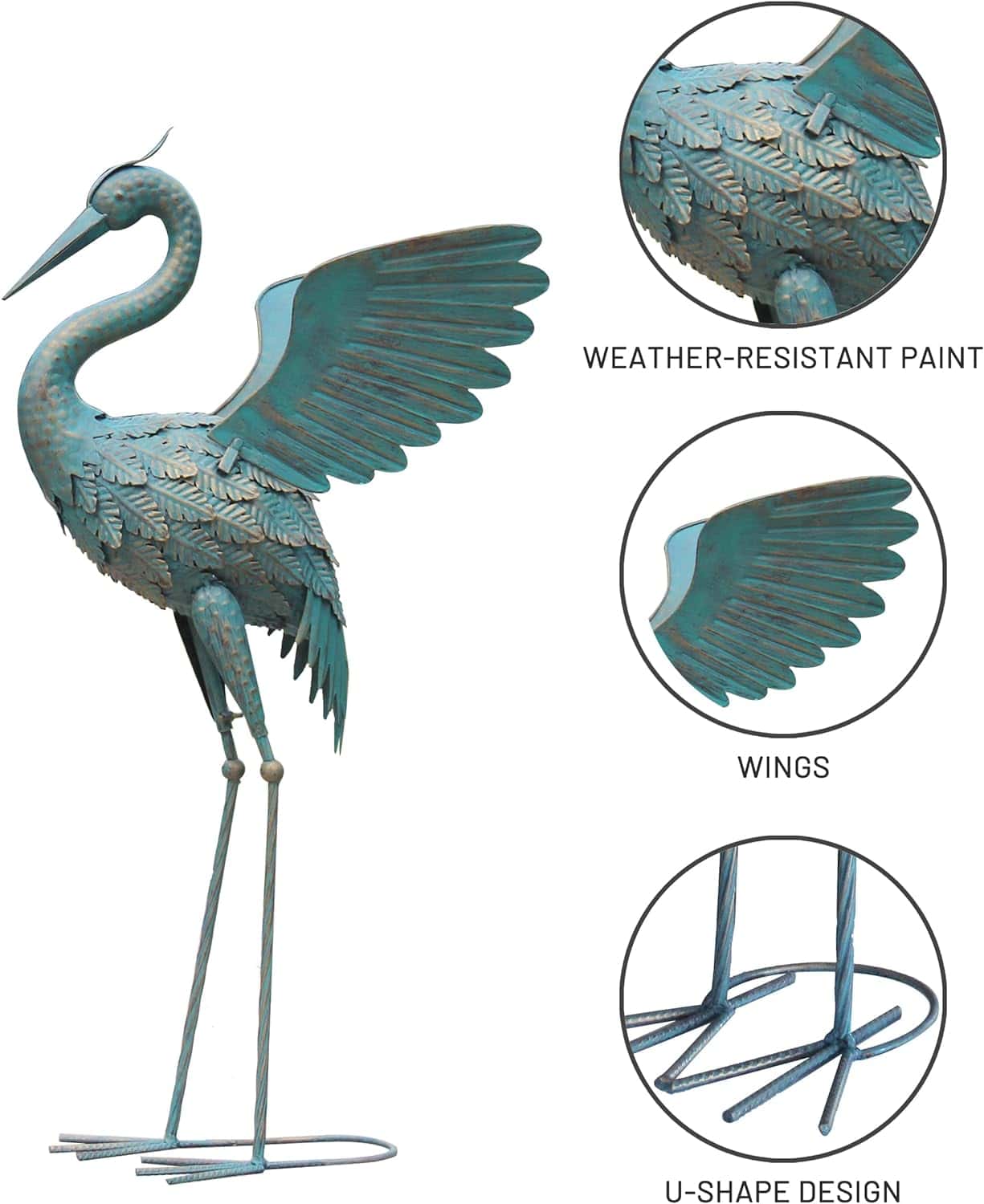 Oritty 33-37 Inch Metal Crane Garden Statue Décor, Bird Garden Sculpture & Statues, Set of 2 Oritty 33-37 Inch Metal Crane Garden Statue Décor, Bird Garden Sculpture & Statues, Outdoor Decoration for Yard Patio Lawn Backyard Pool, Vintage Spread Wings Crane, Set of 2 - 4