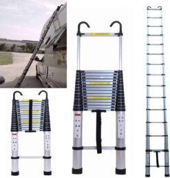 Telescoping Ladder 20FT Extension Ladder with 2 Detachable Hooks Aluminum Telescopic Ladder Collapsible Ladder Fully Extended 244" Multi-Purpose Ladders for Home Loft Roof Ceiling, 330 Lb Capacity - 1