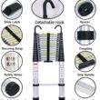 Telescoping Ladder 20FT Extension Ladder with 2 Detachable Hooks Aluminum Telescopic Ladder Collapsible Ladder Fully Extended 244