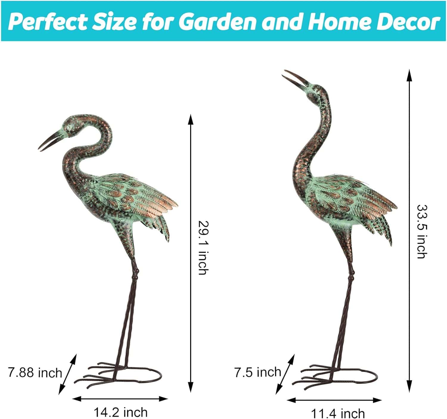 Shorayn Garden Crane Statues, Blue Heron Sculptures for Outdoor, Cranes Decor Metal Bird Shorayn Garden Crane Statues, Blue Heron Sculptures for Outdoor, Cranes Decor Metal Bird, Patina Garden Art Lawn Ornaments for Yard Patio Porch Outside Decorations - 5
