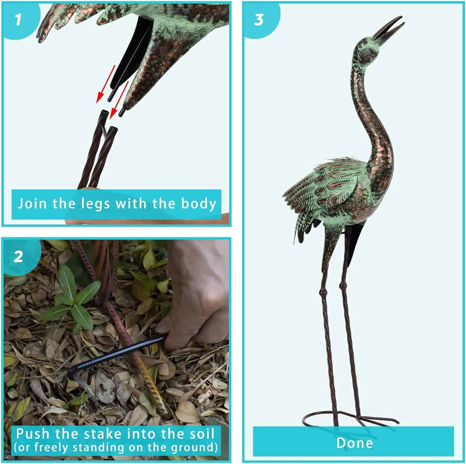 Shorayn Garden Crane Statues, Blue Heron Sculptures for Outdoor, Cranes Decor Metal Bird Shorayn Garden Crane Statues, Blue Heron Sculptures for Outdoor, Cranes Decor Metal Bird, Patina Garden Art Lawn Ornaments for Yard Patio Porch Outside Decorations - 6