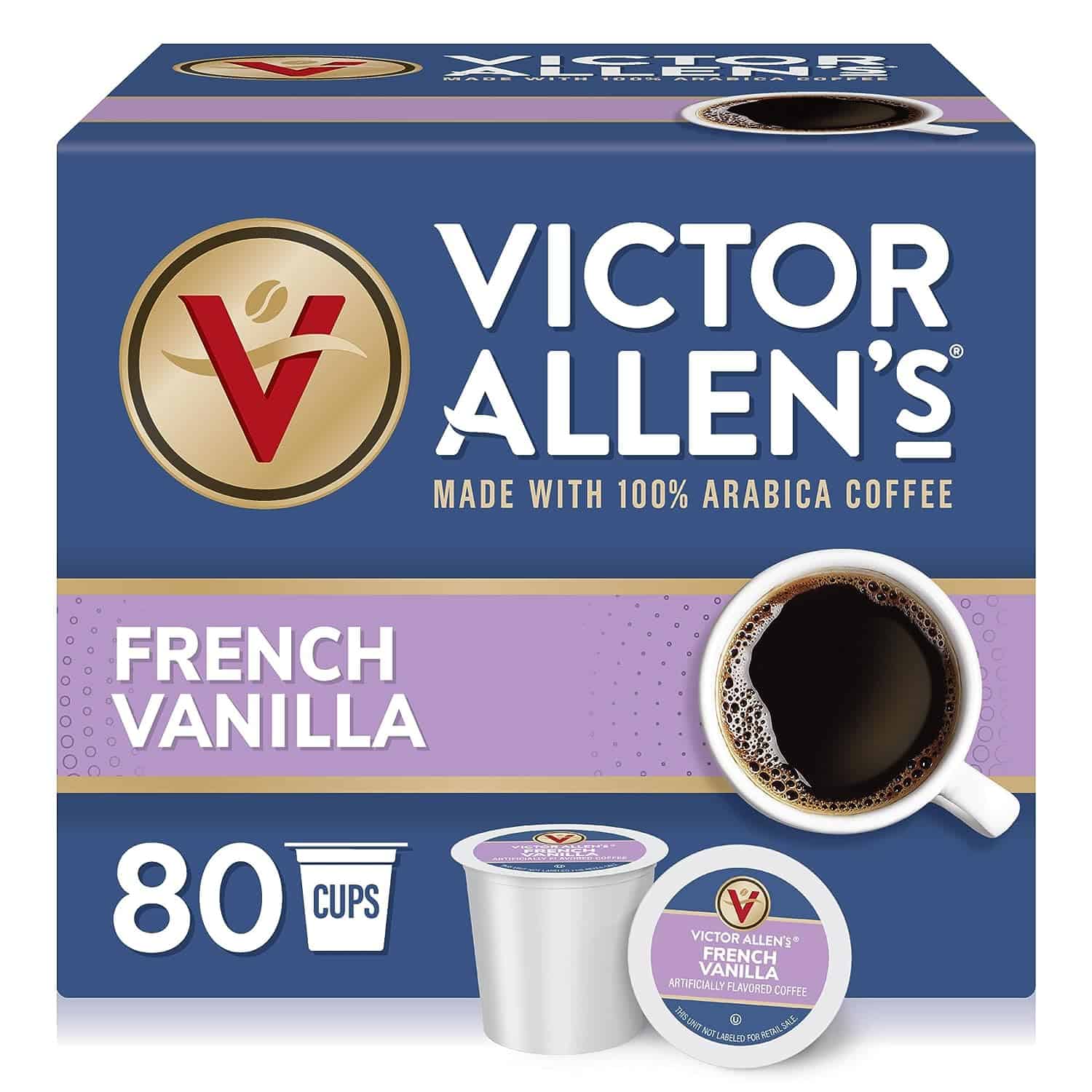Victor Allen's Coffee French Vanilla Flavored, Medium Roast, 80 Count Single Serve Coffee Pods for Keurig K-Cup Brewers Victor Allen's Coffee French Vanilla Flavored, Medium Roast, 80 Count Single Serve Coffee Pods for Keurig K-Cup Brewers - 1