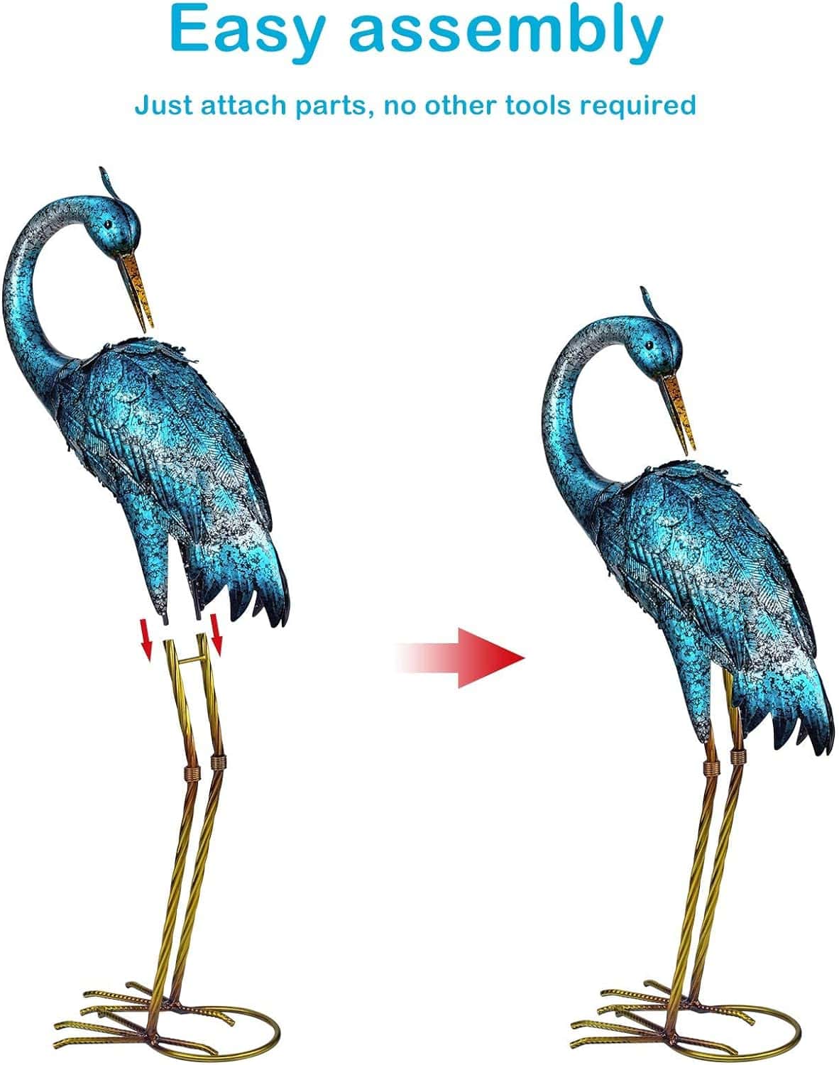Kircust Garden Sculpture & Statues, Blue Heron Lawn Ornaments Standing Metal Crane Yard Art Large Size Bird Decoy, Set of 2 Kircust Garden Sculpture & Statues, Blue Heron Lawn Ornaments Standing Metal Crane Yard Art Large Size Bird Decoy for Outdoor Lawn Backyard Porch Patio Decoration, Set of 2 - 7