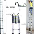 Telescoping Ladder 20FT Extension Ladder with 2 Detachable Hooks Aluminum Telescopic Ladder Collapsible Ladder Fully Extended 244