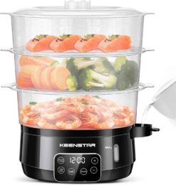 KEENSTAR 13.7QT Electric Food Steamer for Cooking, Vegetable Steamer with 3 Tiers BPA-Free Baskets, 800W Fast Cooking
