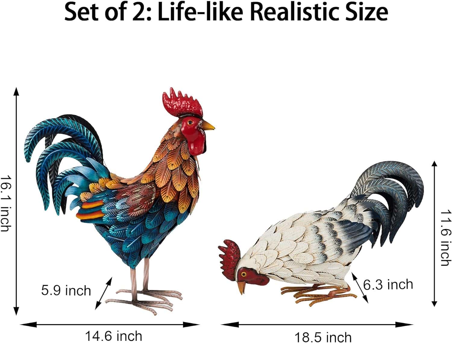 Shorayn Metal Rooster Statues, Outdoor Garden Statues, Metal Chicken Decor, Set of 2 Shorayn Metal Rooster Statues, Outdoor Garden Statues, Metal Chicken Decor, Garden Sculptures & Statues, Chicken Ornaments Yard Art for Backyard Patio Lawn Decorations, Set of 2 - 6