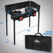 Hike Crew Cast Iron Double-Burner Outdoor Gas Stove | 150,000 BTU Portable Propane Cooktop w/Blue Flame Control, Removable Legs, Temperature Control Knobs, Wind Panel, Hose, Regulator & Storage Case - 2
