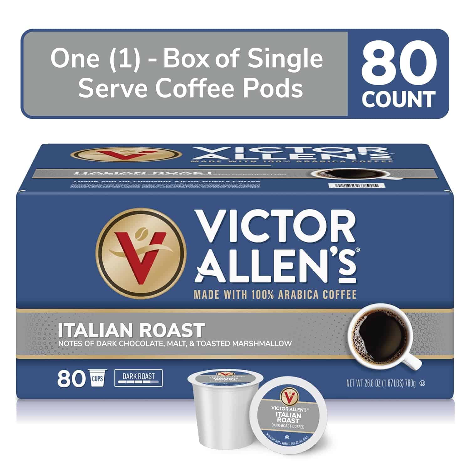 Victor Allen's Coffee Italian Roast, Dark Roast, 80 Count, Single Serve Coffee Pods for Keurig K-Cup Brewers Victor Allen's Coffee Italian Roast, Dark Roast, 80 Count, Single Serve Coffee Pods for Keurig K-Cup Brewers - 2