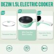 Dezin Electric Cooker Upgraded, Non-Stick Sauté Pan, 1.5L Mini Electric Fondue Pot