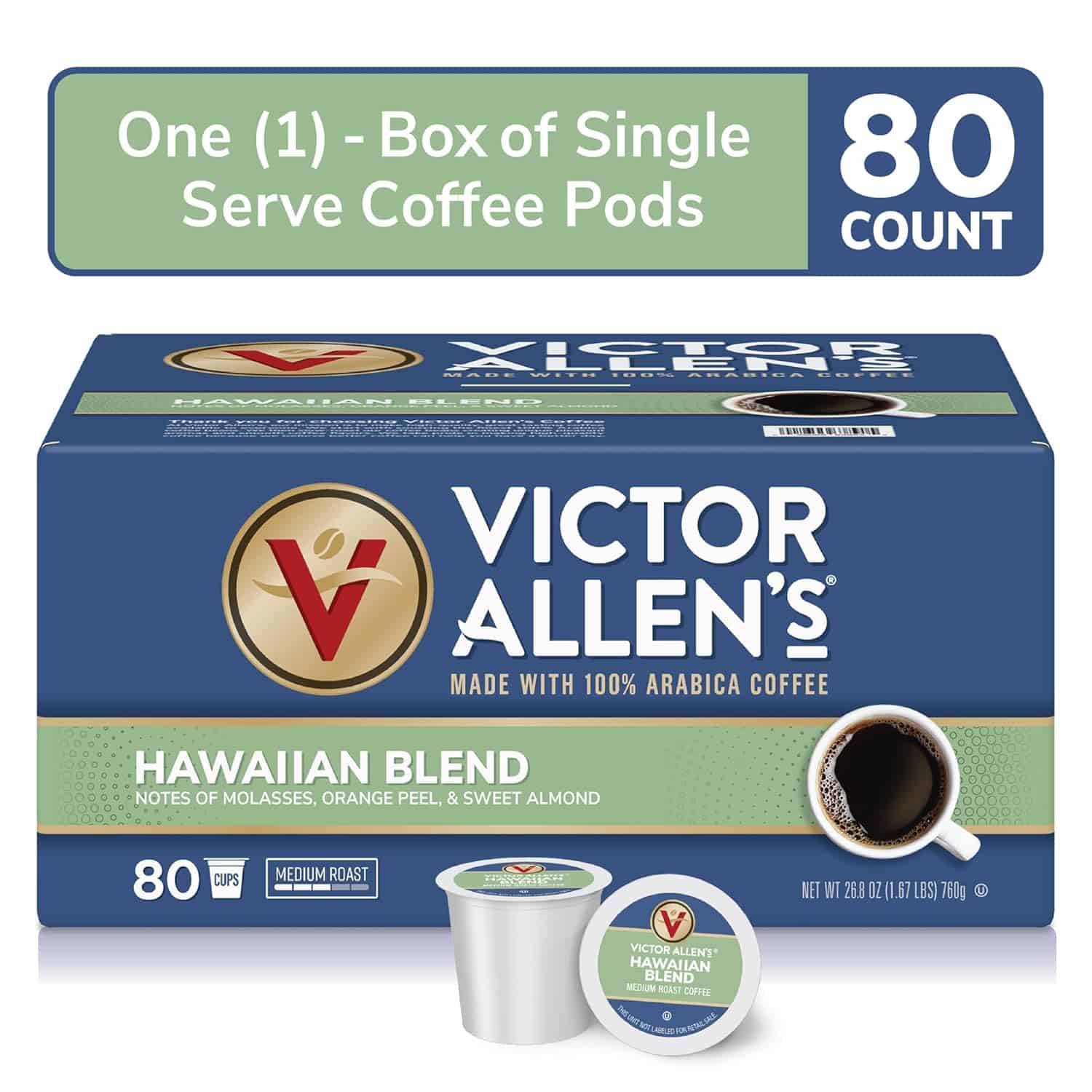 Victor Allen's Coffee Hawaiian Blend, Medium Roast, 80 Count, Single Serve Coffee Pods for Keurig K-Cup Brewers (formerly Kona Blend) Victor Allen's Coffee Hawaiian Blend, Medium Roast, 80 Count, Single Serve Coffee Pods for Keurig K-Cup Brewers (formerly Kona Blend) - 2