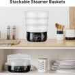 13.7QT Electric Food Steamer for Cooking, Vegetable Steamer with 3 Tiers BPA-Free Baskets, Digital Steamer with Appointment, 800W Fast Cooking, Ideal for Veggies Seafood Rice Black - 6