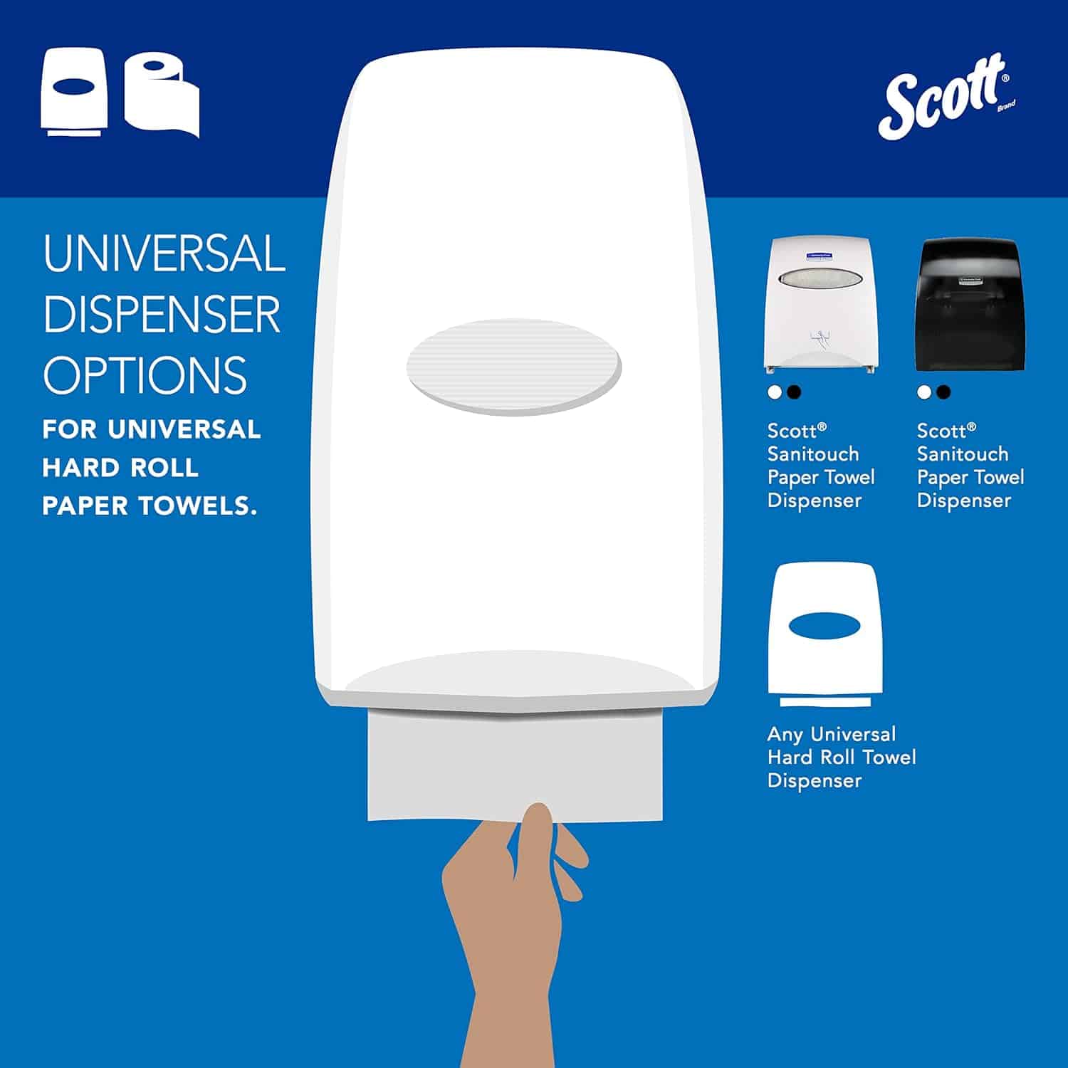 Scott® Essential Universal High-Capacity Hard Roll Towels (01005), 1.5" Core, White Scott® Essential Universal High-Capacity Hard Roll Towels (01005), with Absorbency Pockets™, 1.5" Core, White, (1,000'/Roll, 6 Rolls/Case, 6,000'/Case) - 3