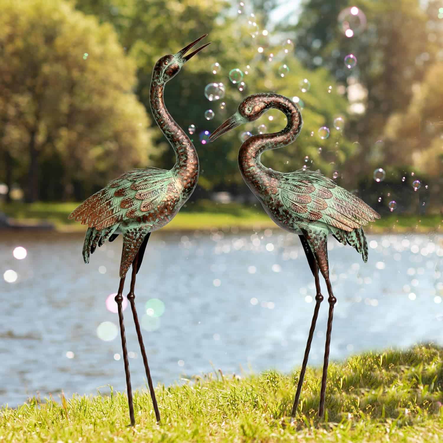 Shorayn Garden Crane Statues, Blue Heron Sculptures for Outdoor, Cranes Decor Metal Bird Shorayn Garden Crane Statues, Blue Heron Sculptures for Outdoor, Cranes Decor Metal Bird, Patina Garden Art Lawn Ornaments for Yard Patio Porch Outside Decorations - 4