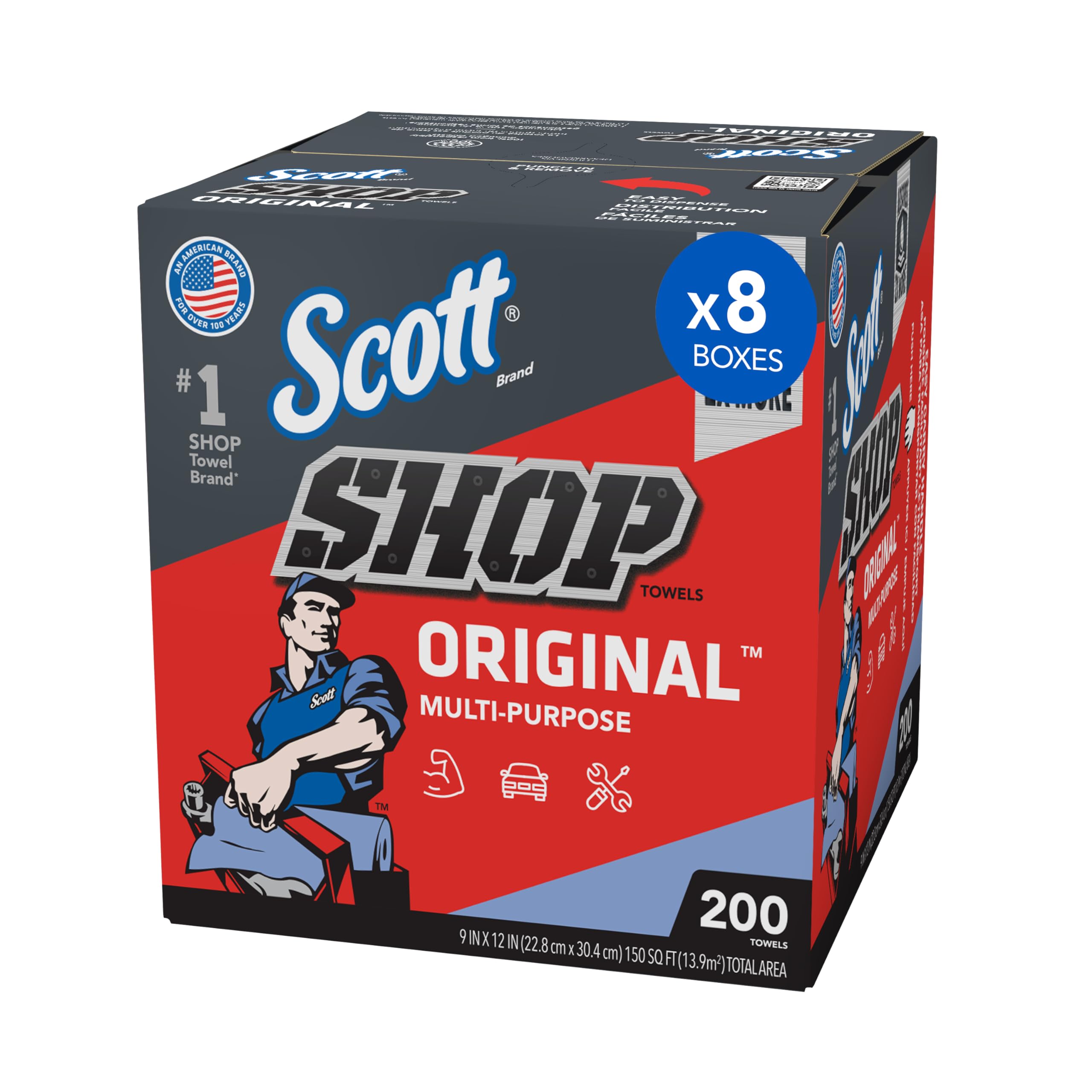 Scott Shop Towels Original (75190), Blue, Pop-Up Dispenser Box (200 Towels/Box, 8 Boxes/Case, 1,600 Towels/Case) Scott Shop Towels Original (75190), Blue, Pop-Up Dispenser Box (200 Towels/Box, 8 Boxes/Case, 1,600 Towels/Case)