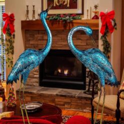 Kircust Garden Sculpture & Statues, Blue Heron Lawn Ornaments Standing Metal Crane Yard Art Large Size Bird Decoy for Outdoor Lawn Backyard Porch Patio Decoration, Set of 2 - 1