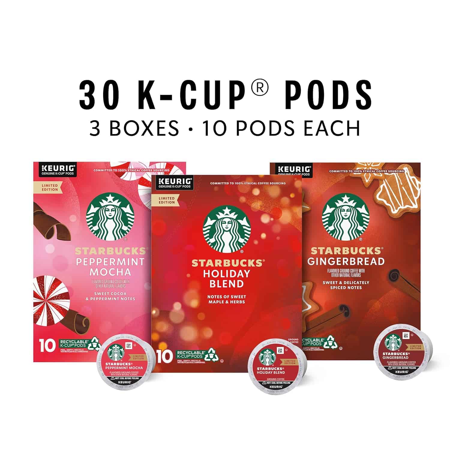 Starbucks K-Cup Coffee Pods, Medium Roast And Naturally Flavored Coffee, Arabica, 3 Boxes (30 Pods Total) Starbucks K-Cup Coffee Pods, Medium Roast And Naturally Flavored Coffee, Limited Edition Holiday Coffee Variety Pack, 100% Arabica, 3 Boxes (30 Pods Total) - 2