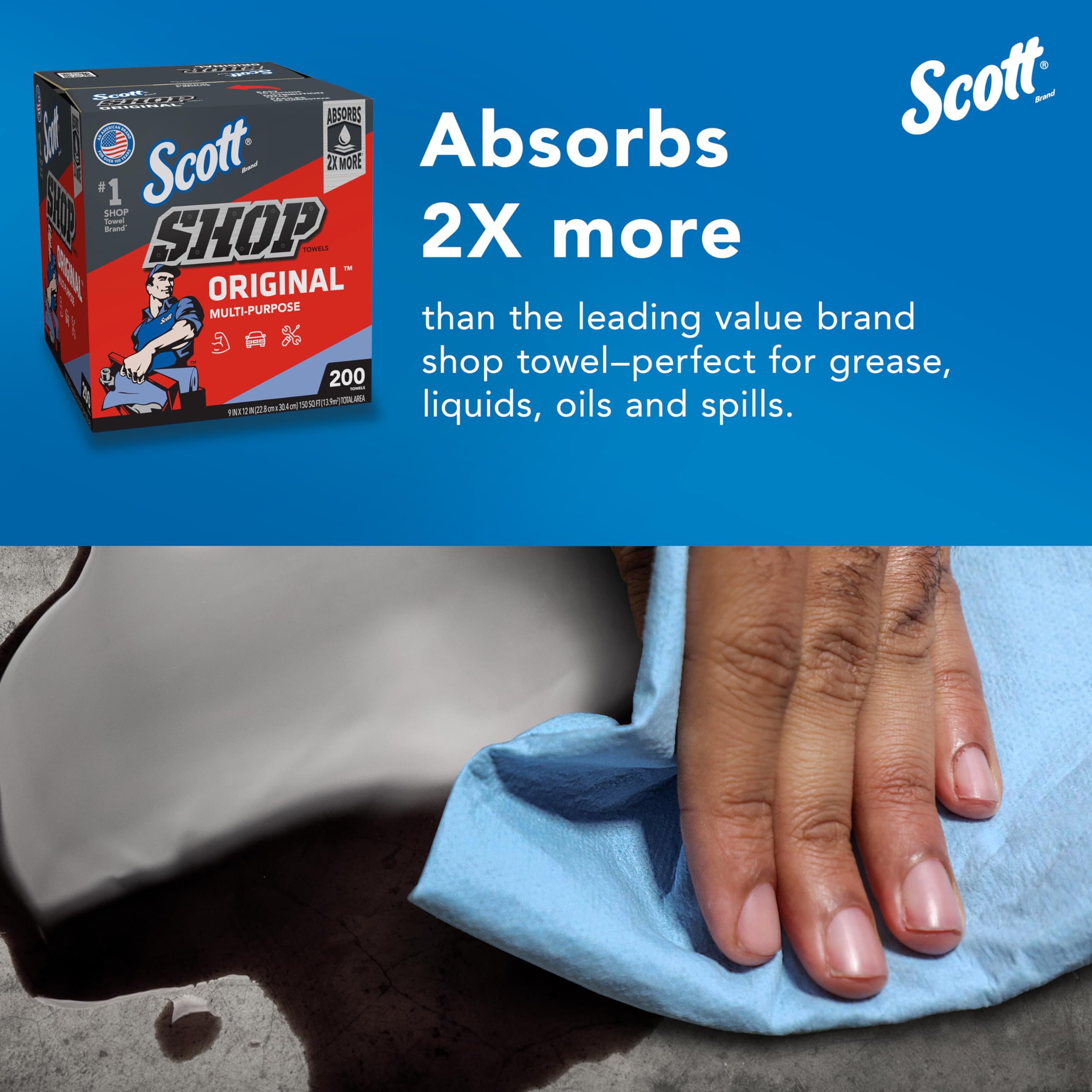 Scott Shop Towels Original (75190), Blue, Pop-Up Dispenser Box (200 Towels/Box, 8 Boxes/Case, 1,600 Towels/Case) Scott Shop Towels Original (75190), Blue, Pop-Up Dispenser Box (200 Towels/Box, 8 Boxes/Case, 1,600 Towels/Case) - Image 4