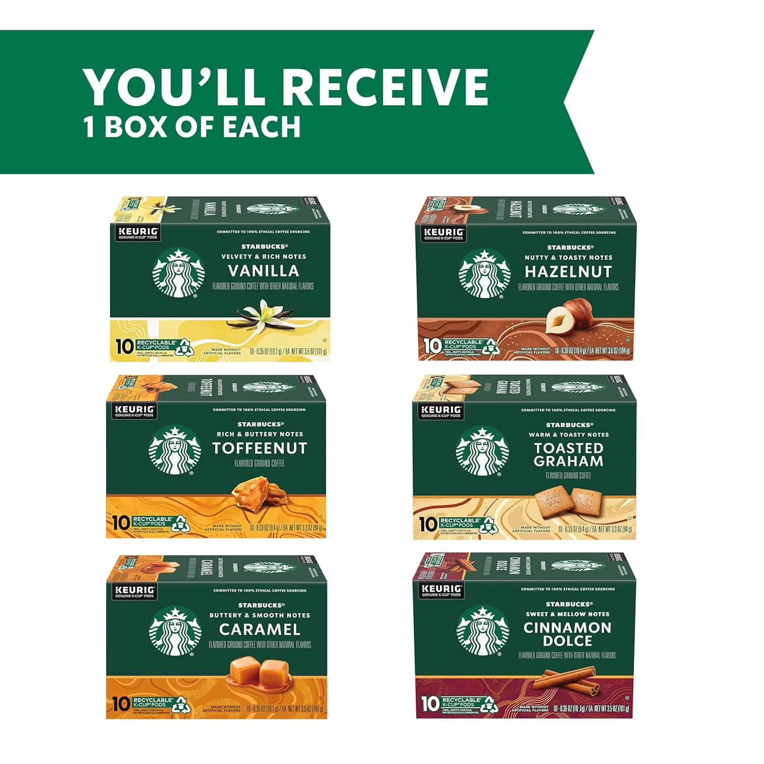 Starbucks K-Cup Coffee Pods—Flavored Coffee—Variety Pack for Keurig Brewers—Naturally Flavored— Arabica—6 boxes (60 pods total) Starbucks K-Cup Coffee Pods—Flavored Coffee—Variety Pack for Keurig Brewers—Naturally Flavored—100% Arabica—6 boxes (60 pods total) - 2