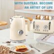 SUSTEAS Electric Kettle - 57oz Hot Tea Kettle Water Boiler with Thermometer, 1500W Fast Heating Stainless Steel Tea Pot, Cordless with LED Indicator, Auto Shut-Off & Boil Dry Protection, Beige - 6
