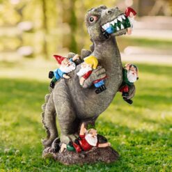 SOWSUN Dinosaur Gnomes Garden Statues Outdoor Decor Birthday Gifts for Mom Funny Gifts for Yard, Patio Dinosaur Eating Gnomes Sculptures House Warming Gifts New Home Decor - 1