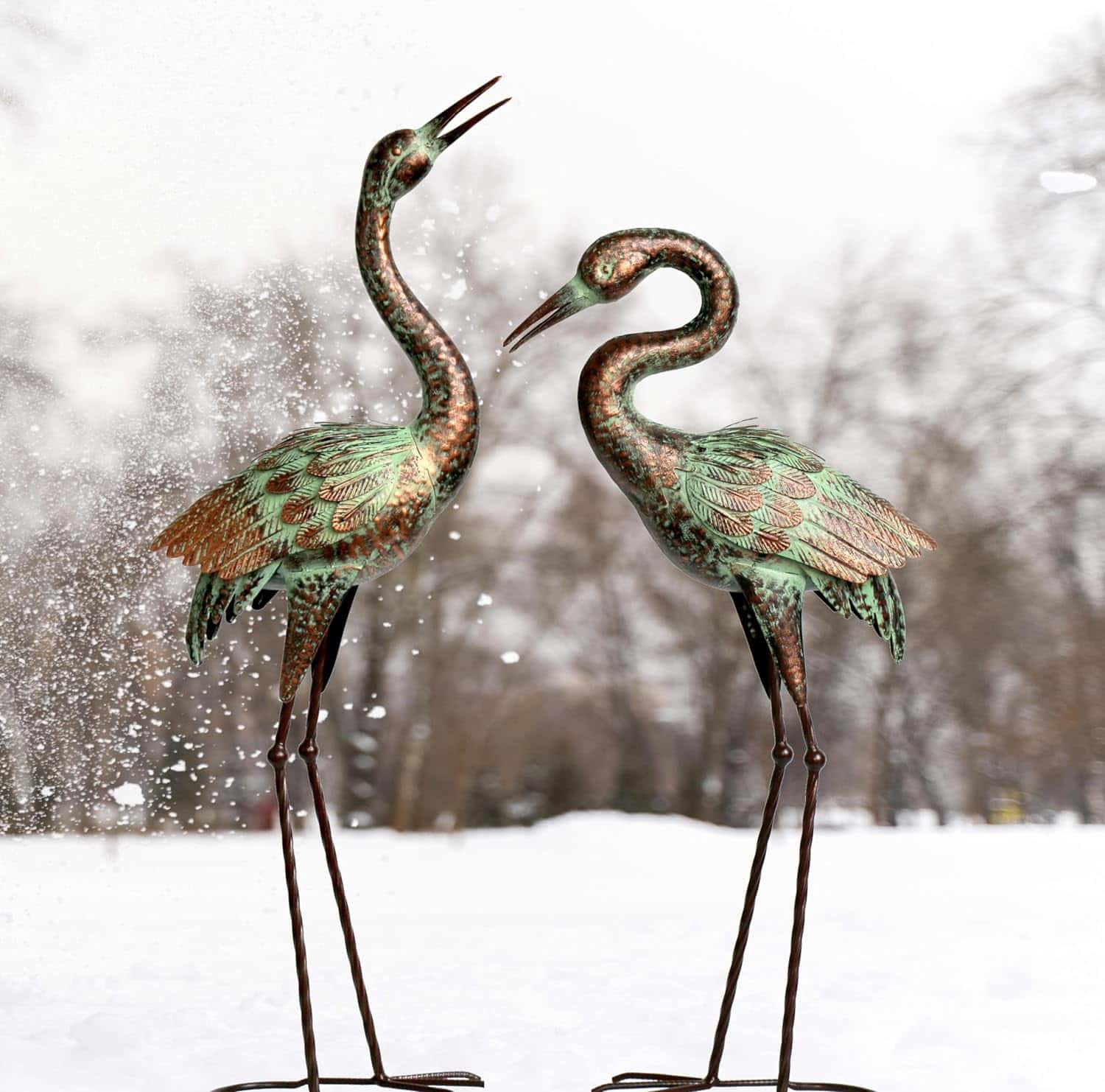 Shorayn Garden Crane Statues, Blue Heron Sculptures for Outdoor, Cranes Decor Metal Bird Shorayn Garden Crane Statues, Blue Heron Sculptures for Outdoor, Cranes Decor Metal Bird, Patina Garden Art Lawn Ornaments for Yard Patio Porch Outside Decorations - 2